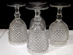 SET OF 4- Antique New England Flint Glass Diamond Point Water Goblets