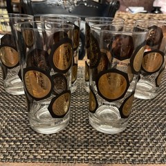 6 Libby Coins Around The World 22k Gold & Black MCM 12 Oz Highball Glasses , EUC