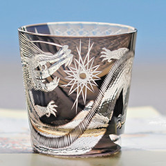 Whiskey Glass Hand Cut Crystal Tumbler Edo Kiriko Chinese Dragon Loong 11oz