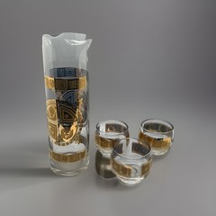 Culver 22k Coronet Barware Set Cocktail Pitcher with 3 Roly Poly Glasses