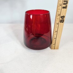 Vintage Red & Clear Glass Heavy Low Pedestal Stemless LARGE Wine Glass Barware