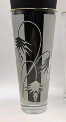 Set of 3 Vintage Palm Leaf Highball Glasses with Gold Trim