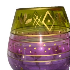 2 Romania Euroglass Wine Goblets Multicolor Purple Blue Orange Gold Hand Painted