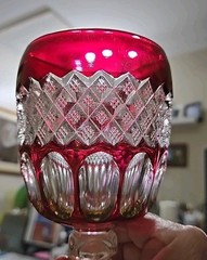 Westmoreland Wakefield Ruby Red Flashed Glass Goblet 6.5″ ARTIST SIGNED