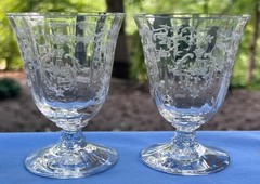 Set of 2 Fostoria Navarre Etch Clear Oyster Cocktail Goblets