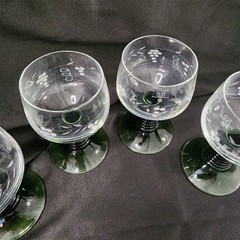 Luminarc FRANCE Glass Wine Goblets Emerald Green Stem Ribbed Grape Vine Set Of 4