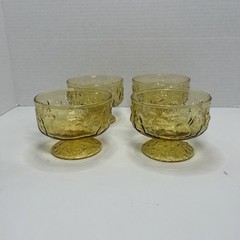 Vtg Anchor Hocking Milano Lido Honey Gold Amber Crinkle Glass Sherbet Bowls Qty4