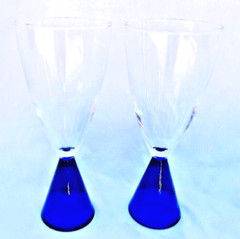 (4) Sasaki Eon Blue Goblets Japan, 1980s (2 Lg, 2 Sm)