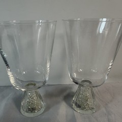 Oleg Cassini Crystal Wine Glasses Set/2 Signed Glitter Sparkle Goblets Stem