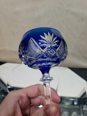 Wine Hock glass Cobalt Blue Cut clear Crystal Val Saint Lambert Berncastel