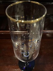 24K Gold Cobalt Blue Italian Champagne Flute Clear w/ Cobalt Blue Stem 10.25”