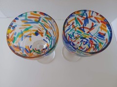 Pier 1 Vintage Wine Goblets Multicolor Confetti Art Glass Set of 2