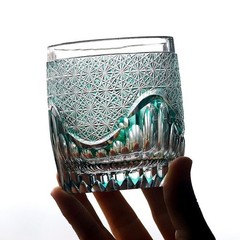 Edo Kiriko Luxury Crystal Whiskey Glass Hand Cut To Clear Green 9oz Gift Packing