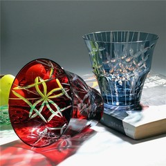 Dark Blue Raindrops Hand Cut To Clear Glass Whiskey Crystal Glass 10oz Gift Pack