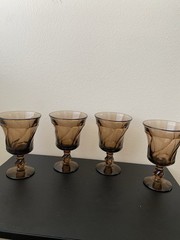 Fostoria Jamestown Brown Swirl Water Goblets Set of 4 5 7/8in. Tall