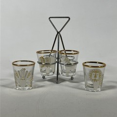 Jonathan Adler Happy Chic by 4 Shot Glasses w/ Stand Elephant Zebra Peacock Lion