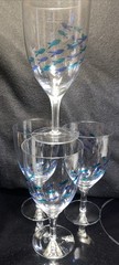 4 Abbott Collection SCHOOL OF FISH Goblets Etched & Painted Blue & Green 7.5″T