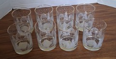 Libbey Holiday Glasses *8* Tumblers White Frosted Pine Trees Gold Rims Low Ball