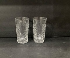 Libbey USA Hobstar Tall Highball Clear Glasses Set of 2 Star of David Cut