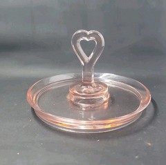 Vintage Pink Cordial Set, L. E. Smith Greenberg Glass Heart Center Handle 1930’s