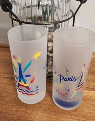 Two 5″ Paris Eiffel Tower Frosted Glass Tumbler Highball Barware Barware France