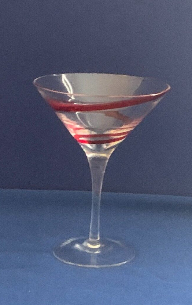 Pier 1 Crystal SWIRLINE RED Martini Glass 6 5/8″