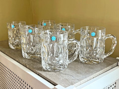 Six (6) TIFFANY & CO ROCK CUT Lead Crystal Beer Mugs 5”x3.5”