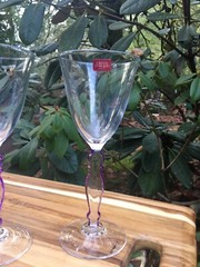 4 VINTAGE French Cristal d’arques wine glasses w/purple stem edges htf pattern~