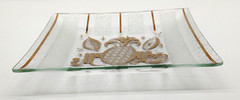 Vintage MCM Georges Briard 8 X 8 Glass Tray Pineapple Frosted Stripes Barware