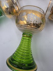 Set Of 5 Vintage Burg Reichenstein Green Beehive Glasses- 24k Gold Trim- EUC