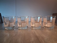 Set of 4 Libbey Old Fashion Cocktail Lowball Rock Glassware Textured 22k Gold