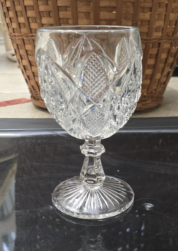 Clear Glass Goblet with Cut Pattern, Glossy Round Drinkware