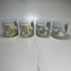 4 Libbey Southern Comfort Riverboat Steamboat Small Rocks Glasses Turquoise Y4