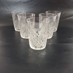 ABP American Brilliant Cut Glass Whiskey Tumblers Fan Diamond Set of 5
