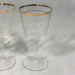 Gold Rimmed Clear Glass Lot of 6 Wine Glasses & Goblets Iced Tea 6-5/8″ Ribbed