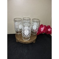 4 Vintage Anchor Hocking Lace Filigree Floral Glass Tumblers