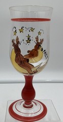 Pottery Barn Retired Christmas Reindeer Glass Pitcher & 8 Goblets Hand Painted