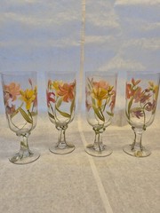 Block Crystal 20oz Tropical Lilies Iced Tea Glasses, Set of Four Handpainted