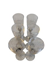 OSCAR DE LA RENTA CRYSTAL WEDDING BAND CHAMPAGNE FLUTES RARE SET OF 6 GLASSES