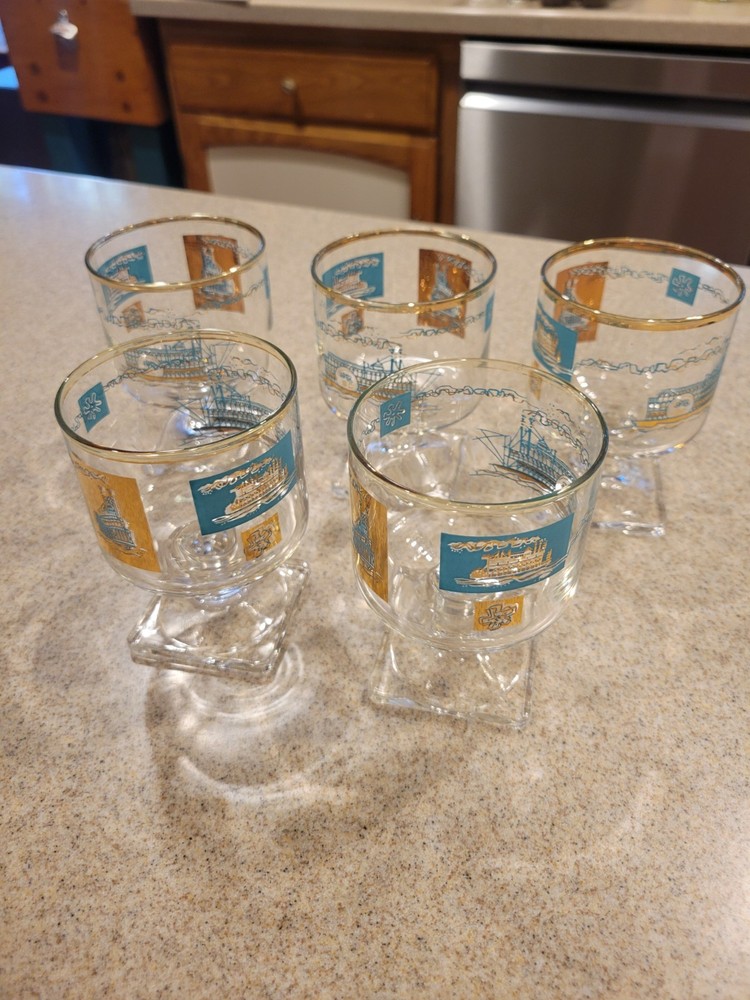 (5) Vintage 22K Gold Limited Commemorative Southern Comfort Glasses Mid Century