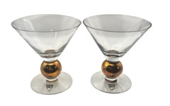 Orrefors Nobel Martini Glasses Set (2) Signed Gold Ball Stem