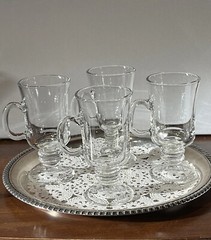 Set of 4 Vintage Libbey Clear Glass Irish Coffee Pedestal Mugs 8 Ounce Capacity