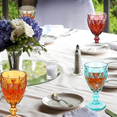 Set of 12 Vintage Glass Goblets Bulk 10 oz Multi Colored Stemware Wine Glasses C