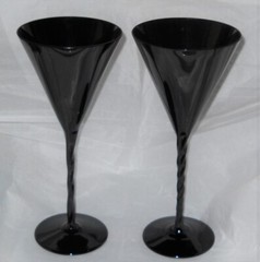 2 Vintage Mikasa Elegance Black Braided Stem Martini / Cocktail Glasses 9 3/8″