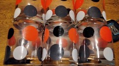 Set Of 6 Morgan MCM Polka-dot Lowball Glasses Red Black White Polka-dots