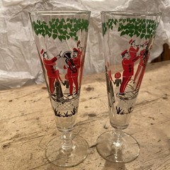 Vintage RED BLACK &WHITE Drinking Glasses/flutes -MARCHING BAND Victorian design