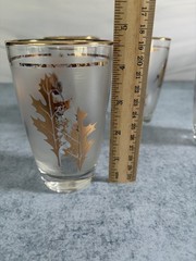 Vintage Set Of 4 Libbey Frosted w/ Gold Leaf Beverage Tumblers 4.5”