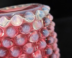 Rare Antique Cranberry Opalescent Glass Hobnail 4″ Victorian Tumbler Cup