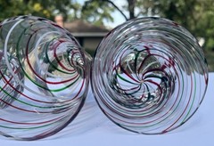 3 Crate & Barrel Mint 16 Oz Clear Red Green Swirled Double Old Fashioned Glasses