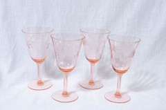 Tiffin Franciscan Pink Optic Panel Floral Set 4 Wine Glasses 14196-10